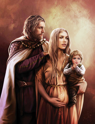 Archivo:King Jaehaerys I and Good Queen Alysanne with their son, Prince Aemon by Magali Villeneuve©.png