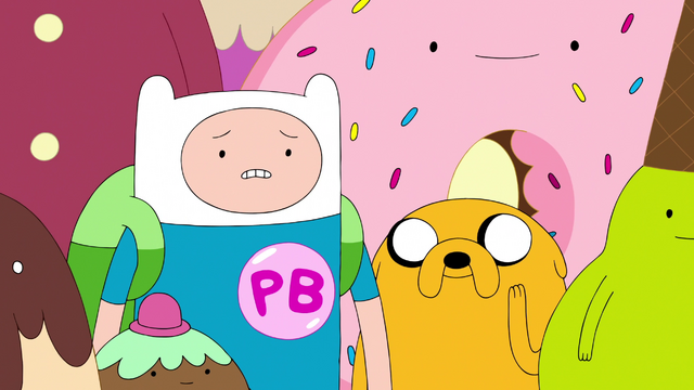 Archivo:S6e42 Finn wearing PB pin looking worried.png