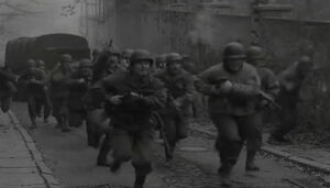 GMC CCKW truck and soldiers
