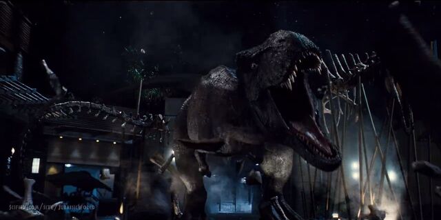 File:Rexy Preparing for battle with Indominus rex.jpg