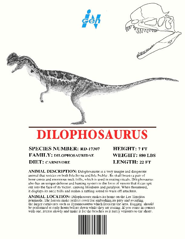 Image Ingen Dinosaur Info Sheets Dilophosauruspng Jurassic Park Wiki Fandom Powered By Wikia 