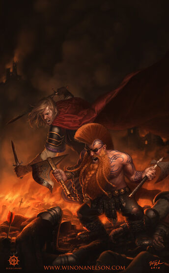 Félix y Gotrek batalla por Winona Nelson.jpg