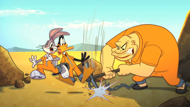 File:Crusher Drives his Pickaxe in Bugs and Daffy's Chain.png