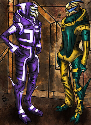 Archivo:Two Turians with Omega by Yanarada.jpg