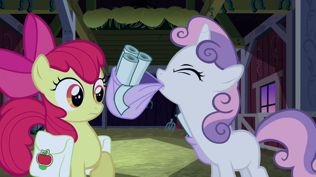 File:Sweetie Belle about to put her saddlebag down S3E04.png