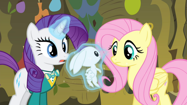 File:Rarity levitating Angel in front of Fluttershy S4E14.png