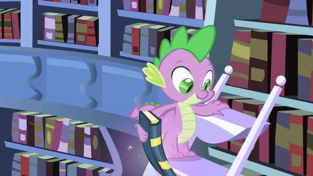 File:Twilight using magic to pull book from Spike's hand S1E01.png