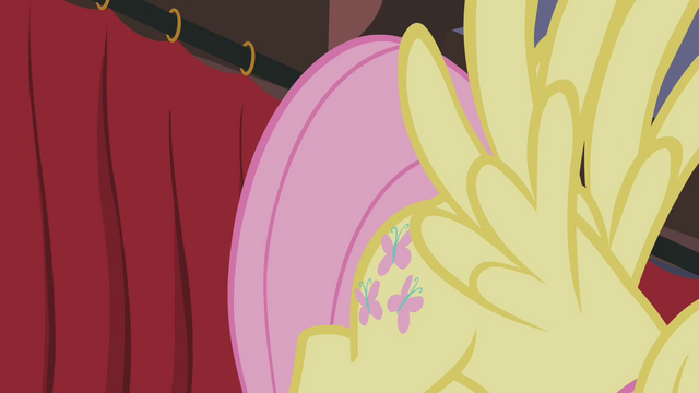 File:Fluttershy bumps into the curtain S4E14.png