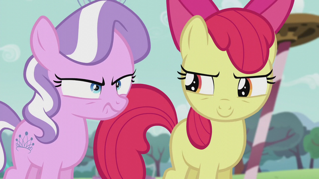 File:Apple Bloom looks at Diamond Tiara looking angry S5E18.png
