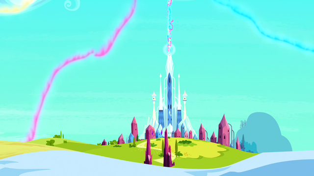 File:Distant view of the Crystal Empire oasis in the snow S3E02.png