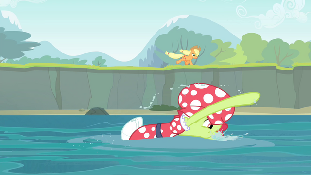 File:Applejack running and Granny swimming S4E20.png