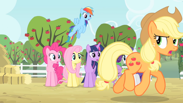 File:Applejack's friends see Applejack walking S4E07.png