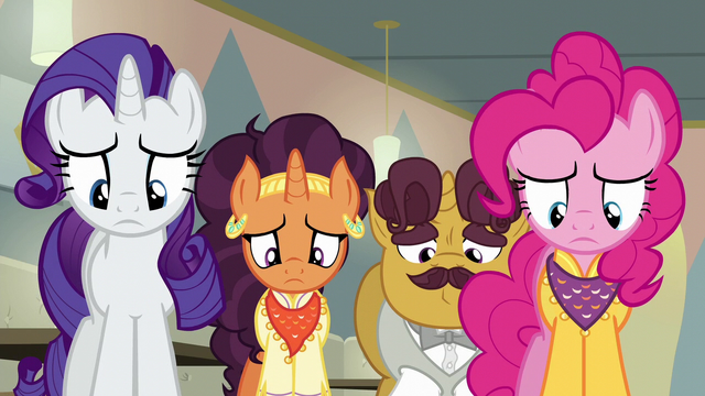 File:Rarity, Saffron, Coriander, and Pinkie feeling ashamed S6E12.png