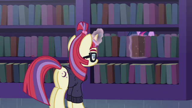 File:Moon Dancer places book back on the shelf S5E12.png