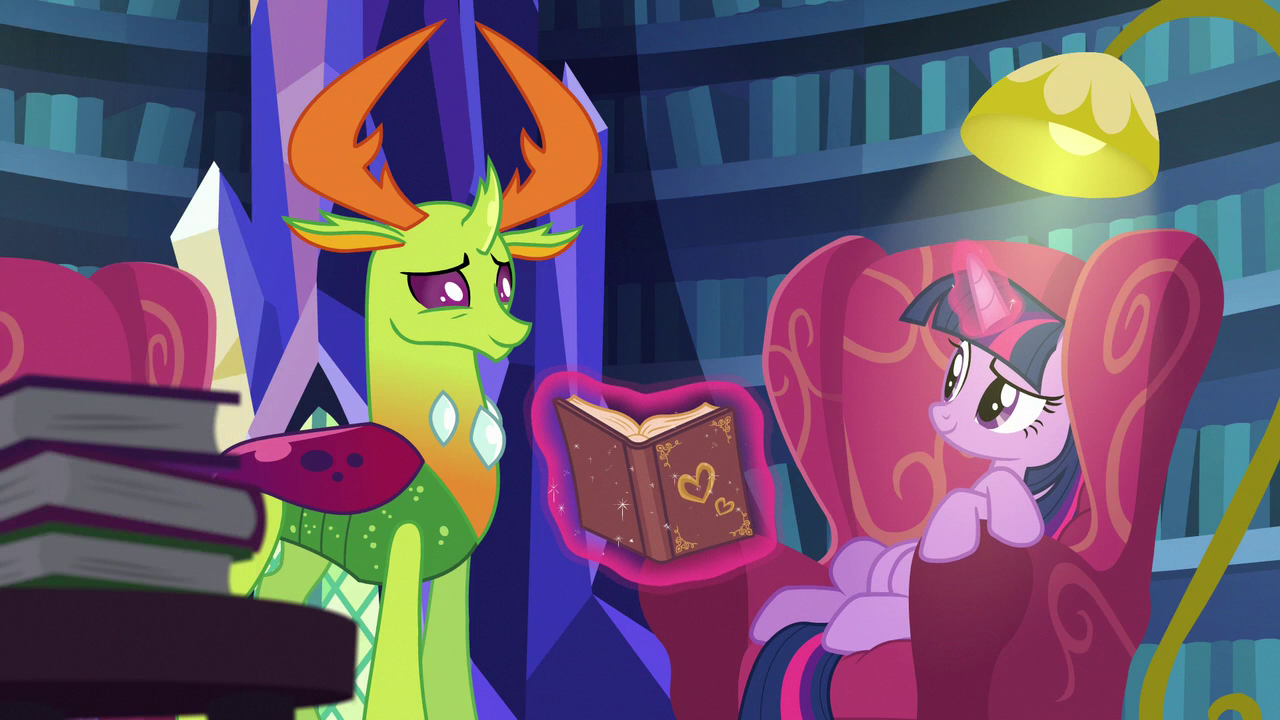 Image - Twilight Sparkle shows Thorax her comfy chair 