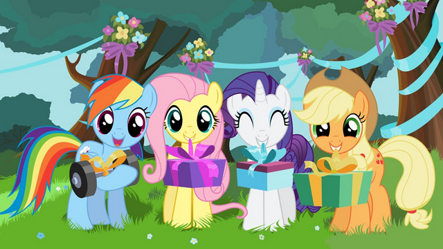 File:FANMADE Happy birthday from Rainbow Dash Fluttershy Rarity and Applejack.png