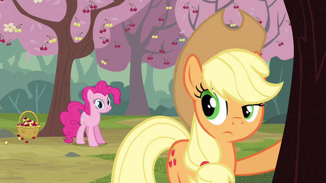 File:Pinkie Pie starts to bug Applejack with cherry changa S2E14.png