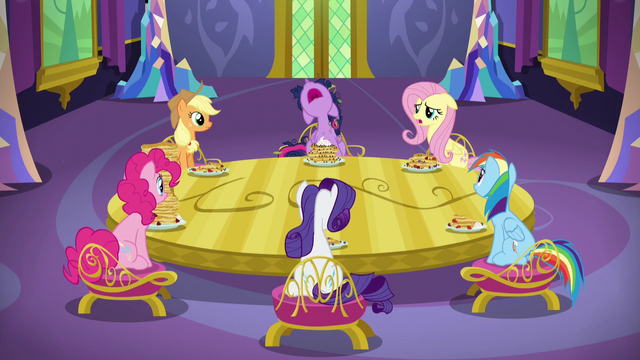 File:Mane Six sitting around dining room table S5E3.png