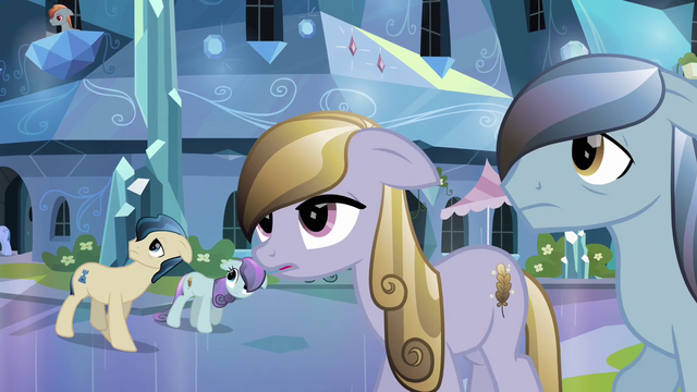File:Crystal Ponies hear about the Crystal Faire S3E01.png