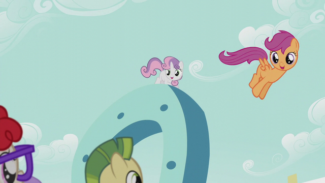File:Scootaloo drops down from the giant horseshoe S5E18.png