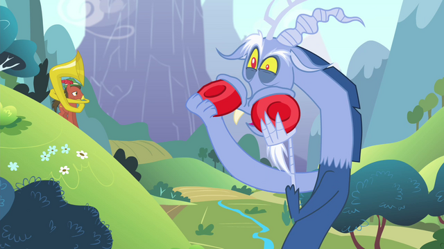 File:Discord putting lozenges onto his nostrils S4E11.png