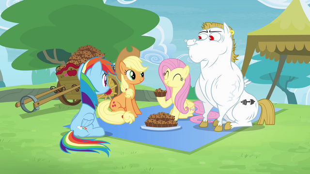 File:Rainbow, Applejack, Fluttershy and Bulk together S4E10.png