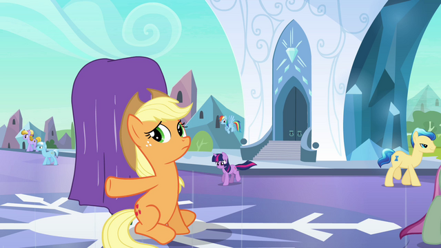 File:Applejack trying to conceal the heart S3E2.png