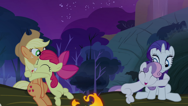 File:Apple Bloom and Sweetie Belle hugging their respective sisters S3E06.png