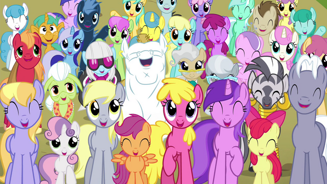 File:Ponyville residents smiling S4E26.png