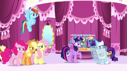 Rarity&#039;s friends looking worried of Rarity about to read the article S6E9