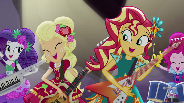 File:Rarity, AJ, Sunset, and Pinkie Pie singing EG4.png