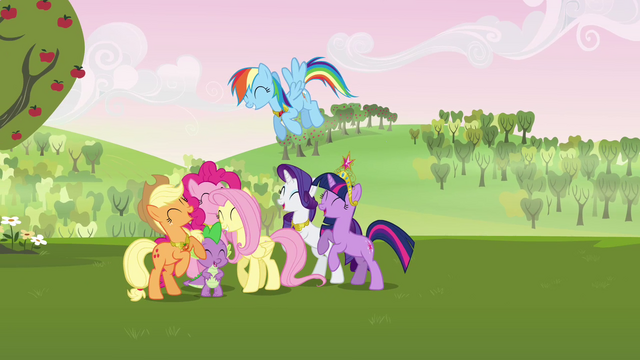 File:Main cast group cheer S03E10.png