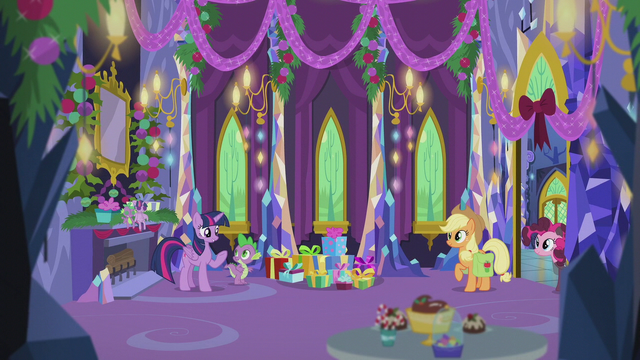 File:Twilight and friends in the decorated castle S5E20.png