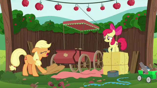 File:Applejack throws her hat on the ground S6E14.png