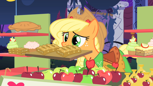 File:Applejack hands Rarity the fritters S1E26.png