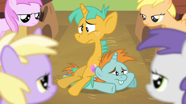 File:Fillies looking at Snips and Snails S4E05.png