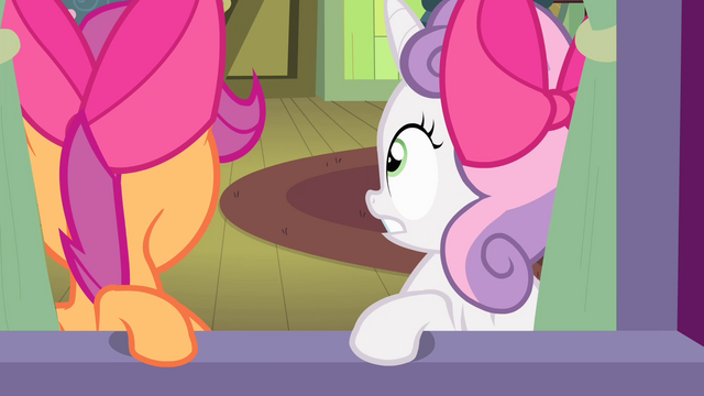 File:Sweetie Belle and Scootaloo hears Applejack S4E17.png