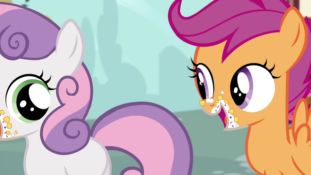 File:Sweetie Belle and Scootaloo with crumbs on their mouths S4E21.png