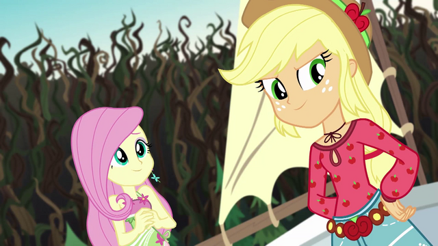 File:Fluttershy and AJ ready to save the day EG4.png