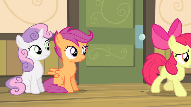 File:Sweetie and Scootaloo sees Apple Bloom walking S4E17.png