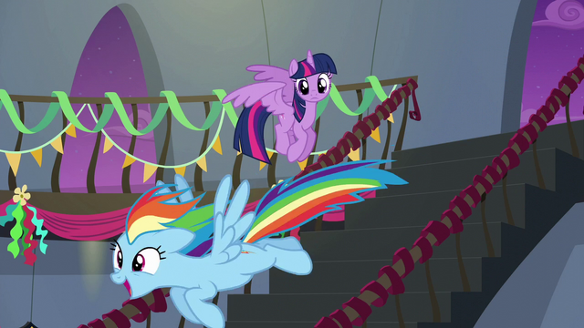 File:Rainbow flying excitedly down the stairs S6E7.png