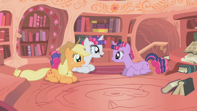 File:Twilight sitting with smiling Rarity and Applejack S1E8.png