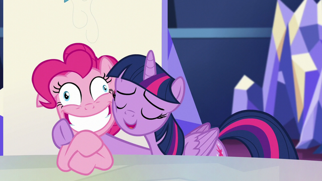 File:Twilight hugs a crazy-smiling Pinkie S5E11.png