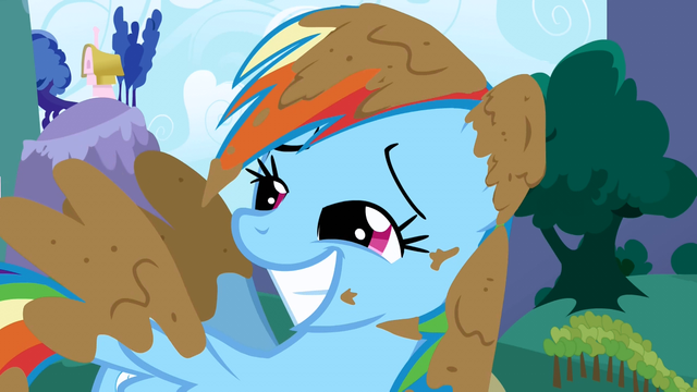 File:Rainbow Dash covered in mud S1E1.png
