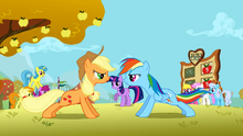 Applejack and Rainbow Dash doing push ups S1E13.png