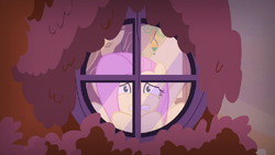 Fluttershy looks out the window scared S5E21