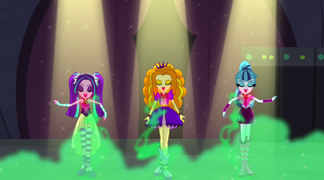 File:The Dazzlings absorbing the green mist while performing EG2.png