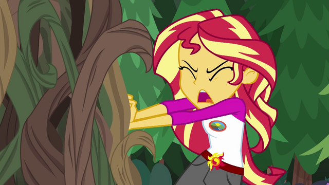 File:Sunset Shimmer trying to move the brambles EG4.png