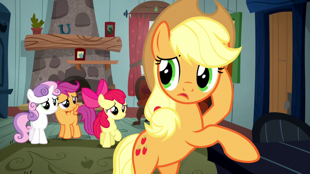 File:Applejack wondering about the Crusaders S5E6.png