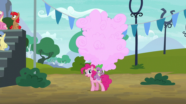 File:Pinkie, Spike, and giant cotton candy S6E7.png